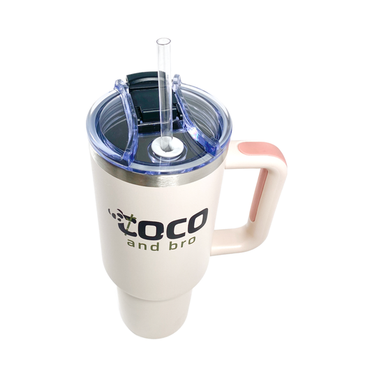 Buttercream Beige Insulated Tumbler Travel Mug with Lid and Handle