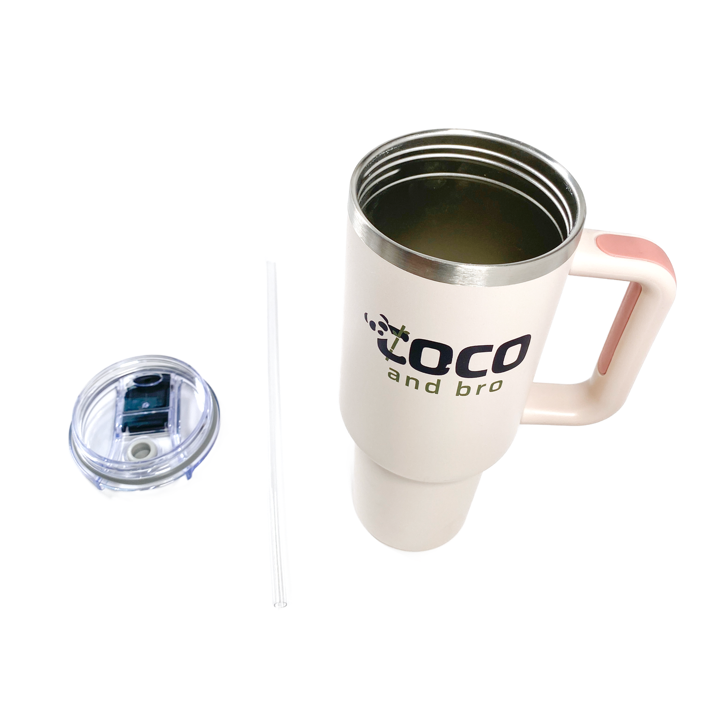 Buttercream Beige Insulated Tumbler Travel Mug with Lid and Handle