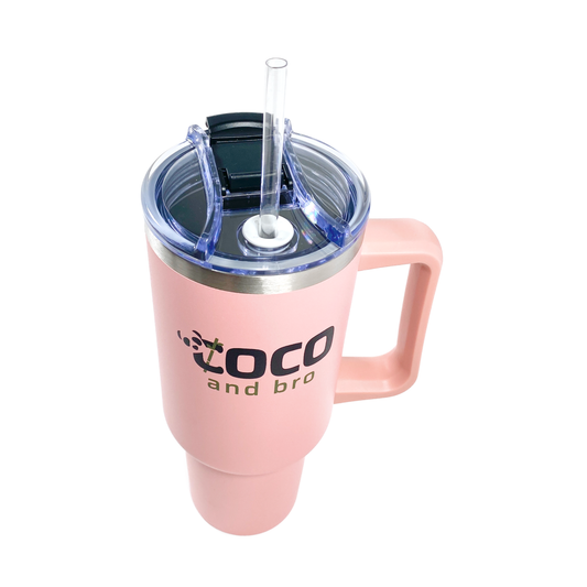 Candy Floss Pink Insulated Tumbler Travel Mug with Lid and Handle