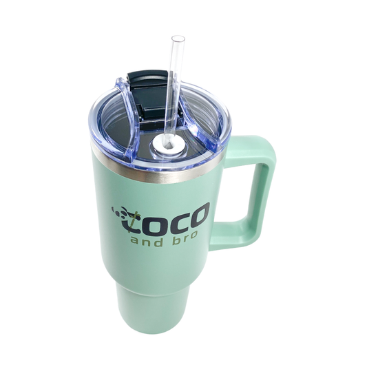 Emerald Green Insulated Tumbler Travel Mug with Lid and Handle