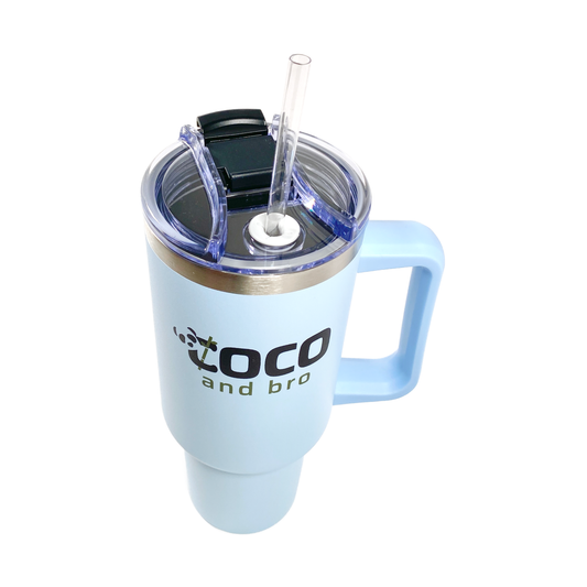Sky Blue Insulated Tumbler Travel Mug with Lid and Handle
