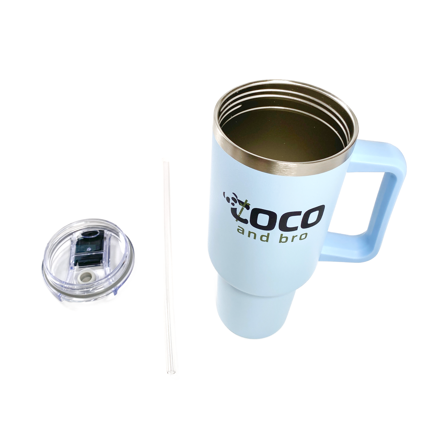 Sky Blue Insulated Tumbler Travel Mug with Lid and Handle