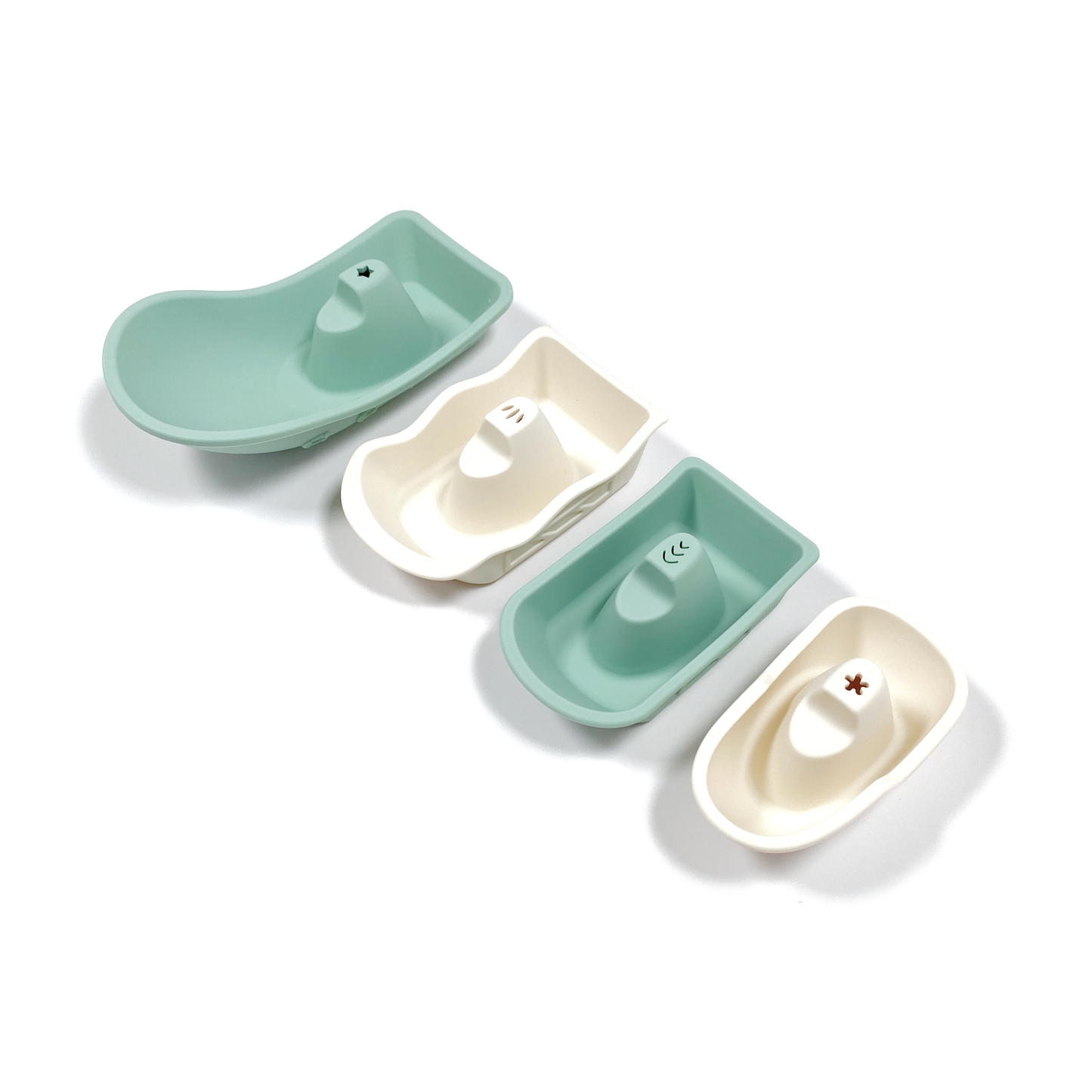 Green and White Stackable Silicone Bath Toy Boats