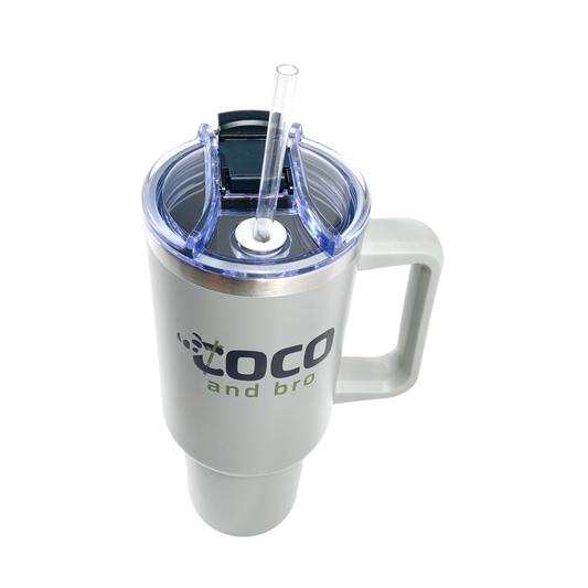Stone Grey Insulated Tumbler Travel Mug with Lid and Handle