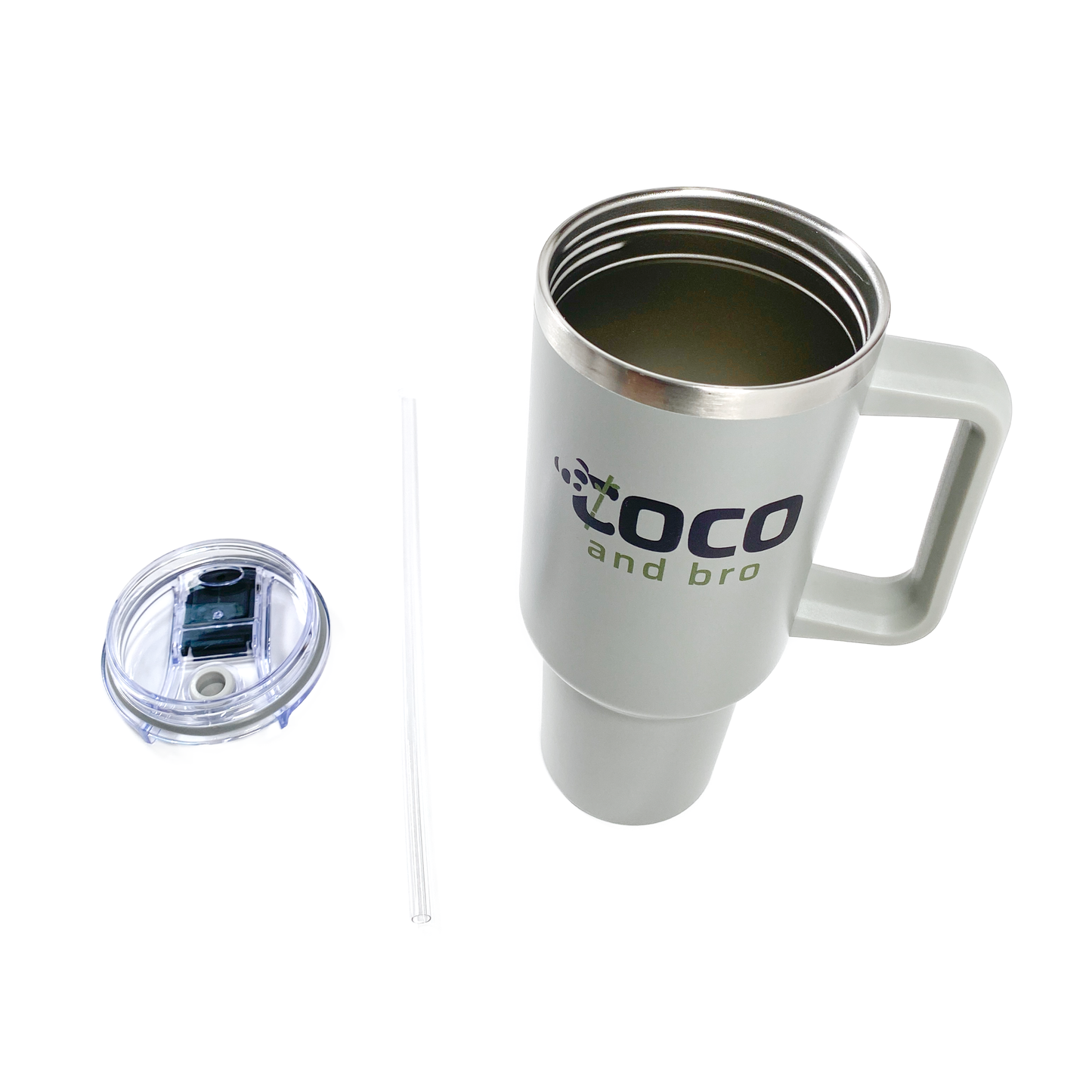 Stone Grey Insulated Tumbler Travel Mug with Lid and Handle