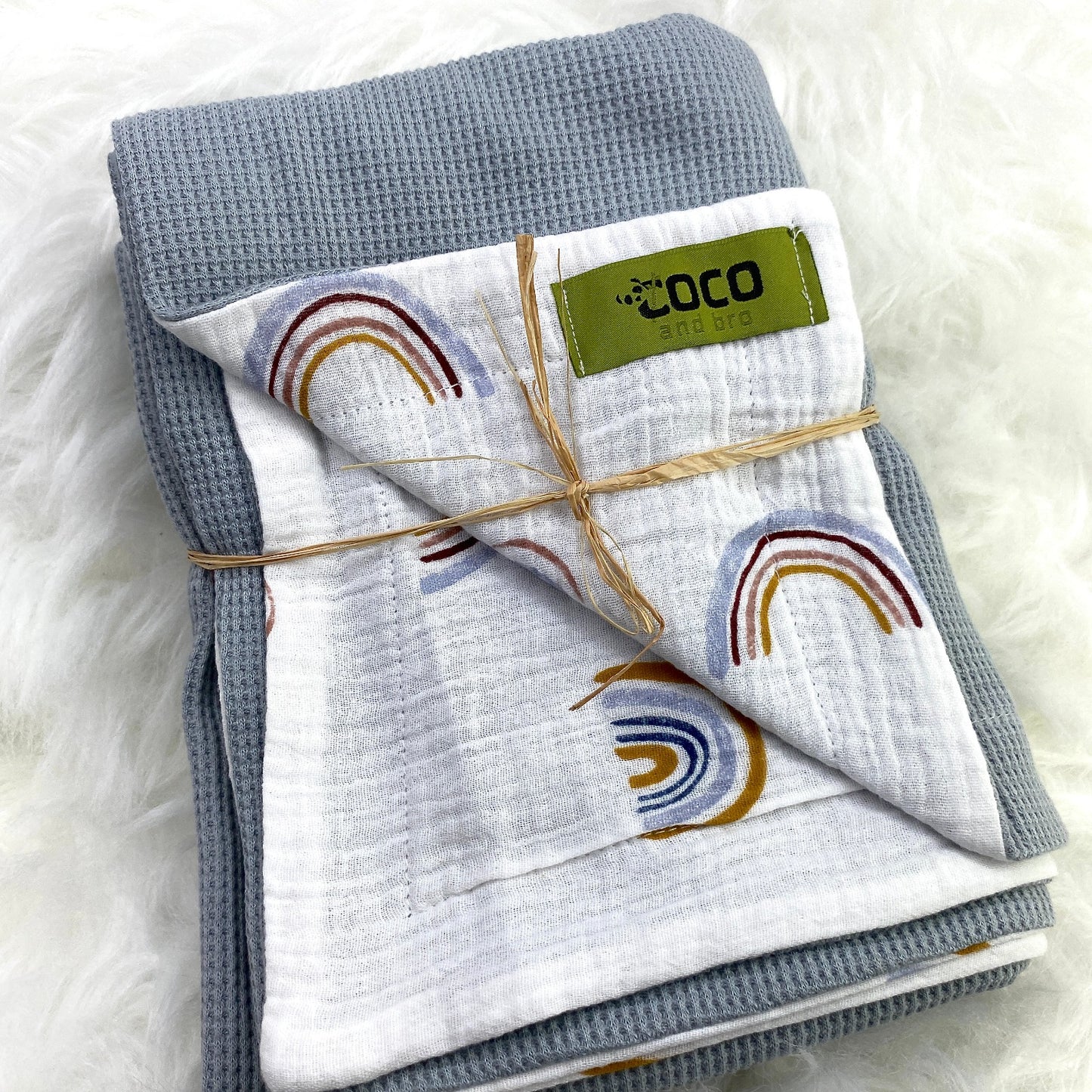 Grey Rainbow Waffle Blanket