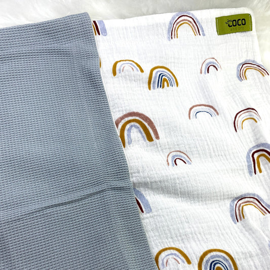 Grey Rainbow Waffle Blanket