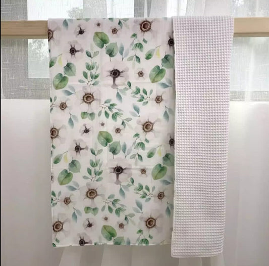 White Flowers Waffle Blanket
