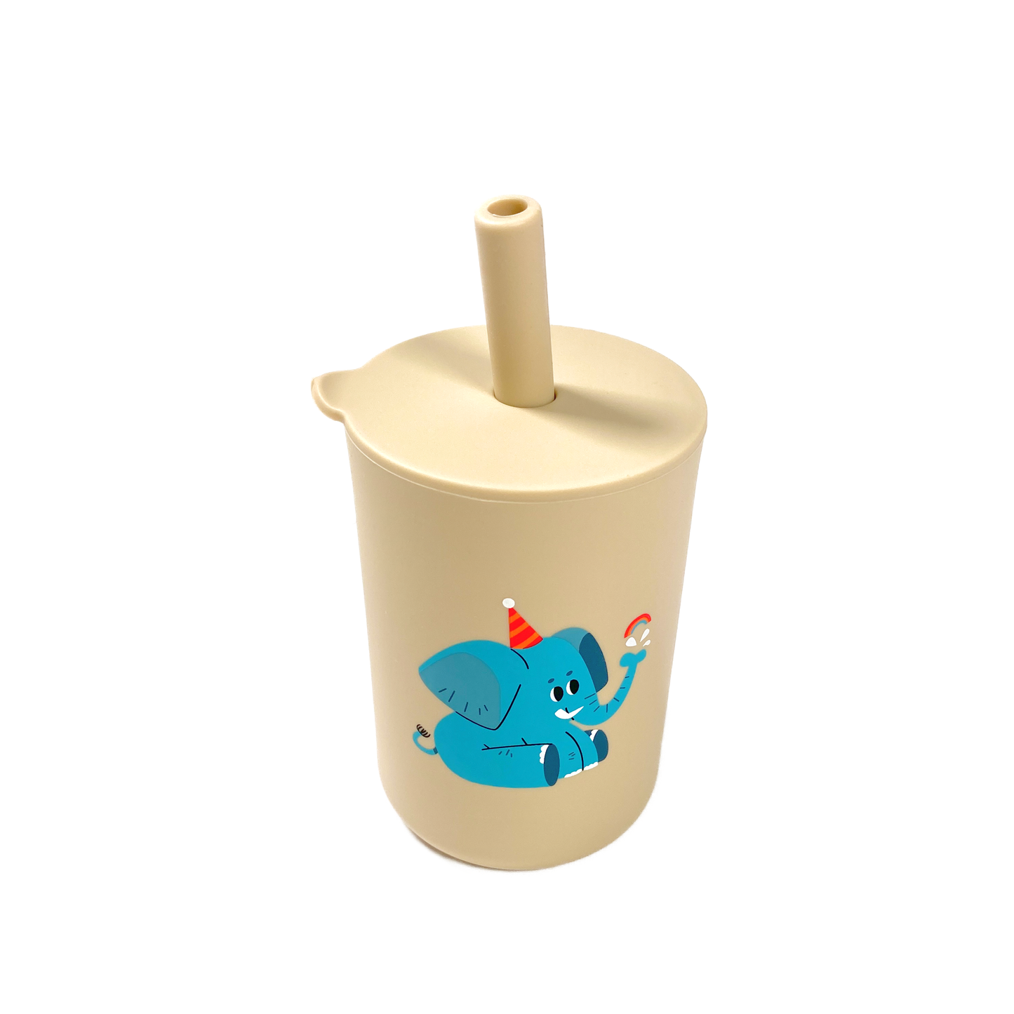Beige Elephant Silicone Cup with Lid and Straw
