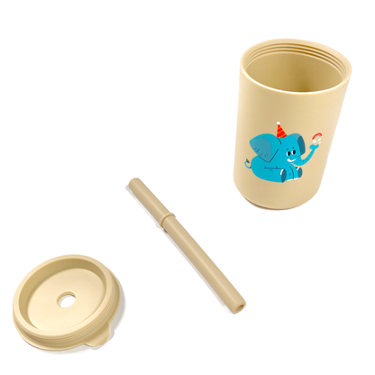 Beige Elephant Silicone Cup with Lid and Straw