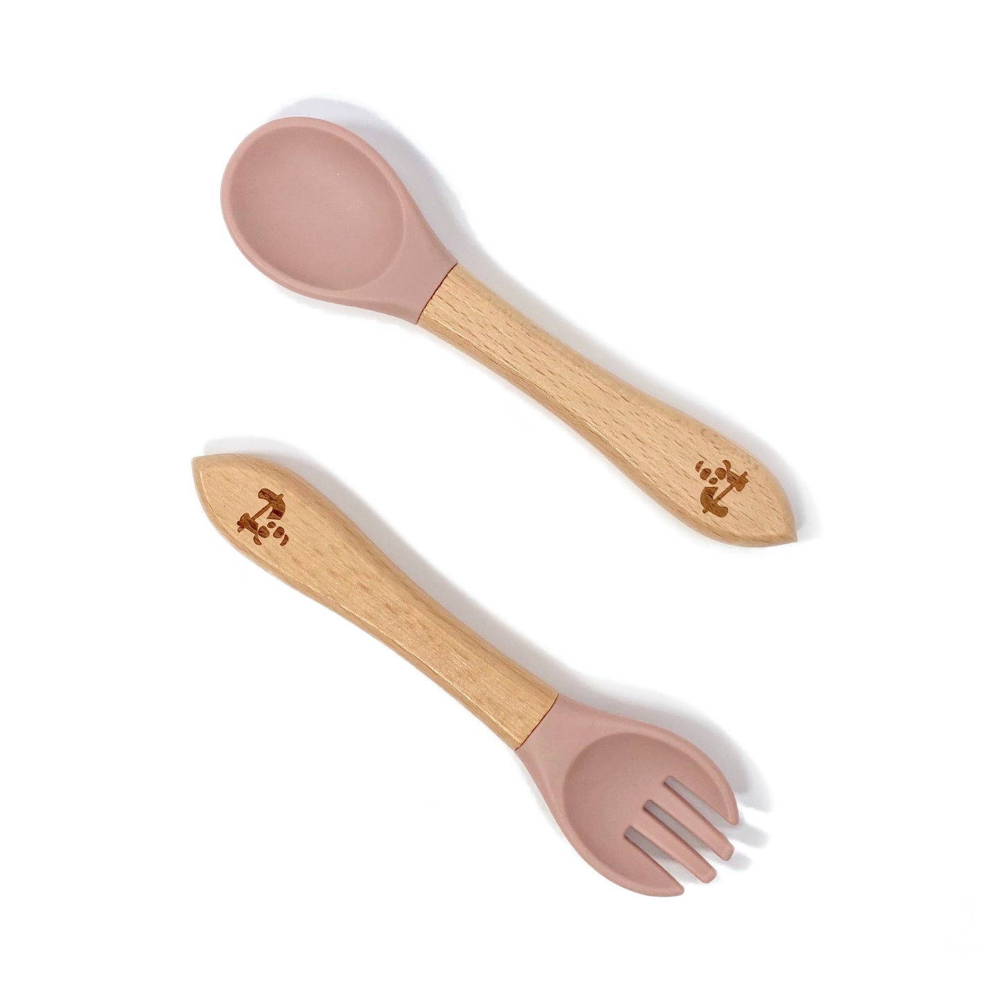 A set of children’s bamboo and silicone cutlery, in blossom pink colour.