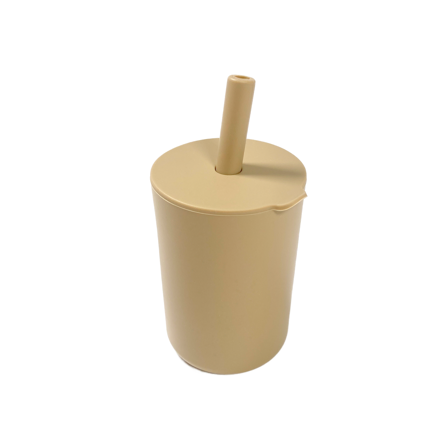 Caramel Beige Silicone Cup with Lid and Straw