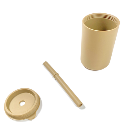 Caramel Beige Silicone Cup with Lid and Straw