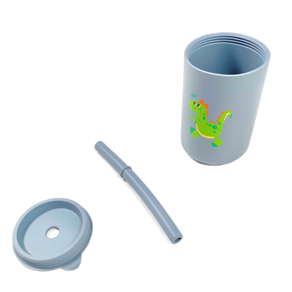 Light Blue Dinosaur Silicone Cup with Lid and Straw