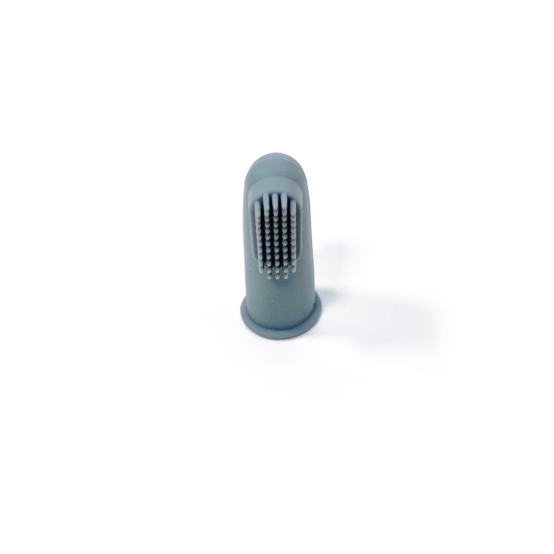 An ocean blue silicone baby toothbrush.