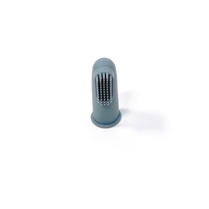 An ocean blue silicone baby toothbrush.