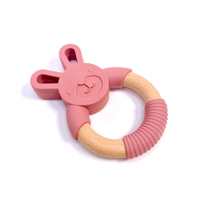 Rose Pink Rabbit Silicone Teething Ring