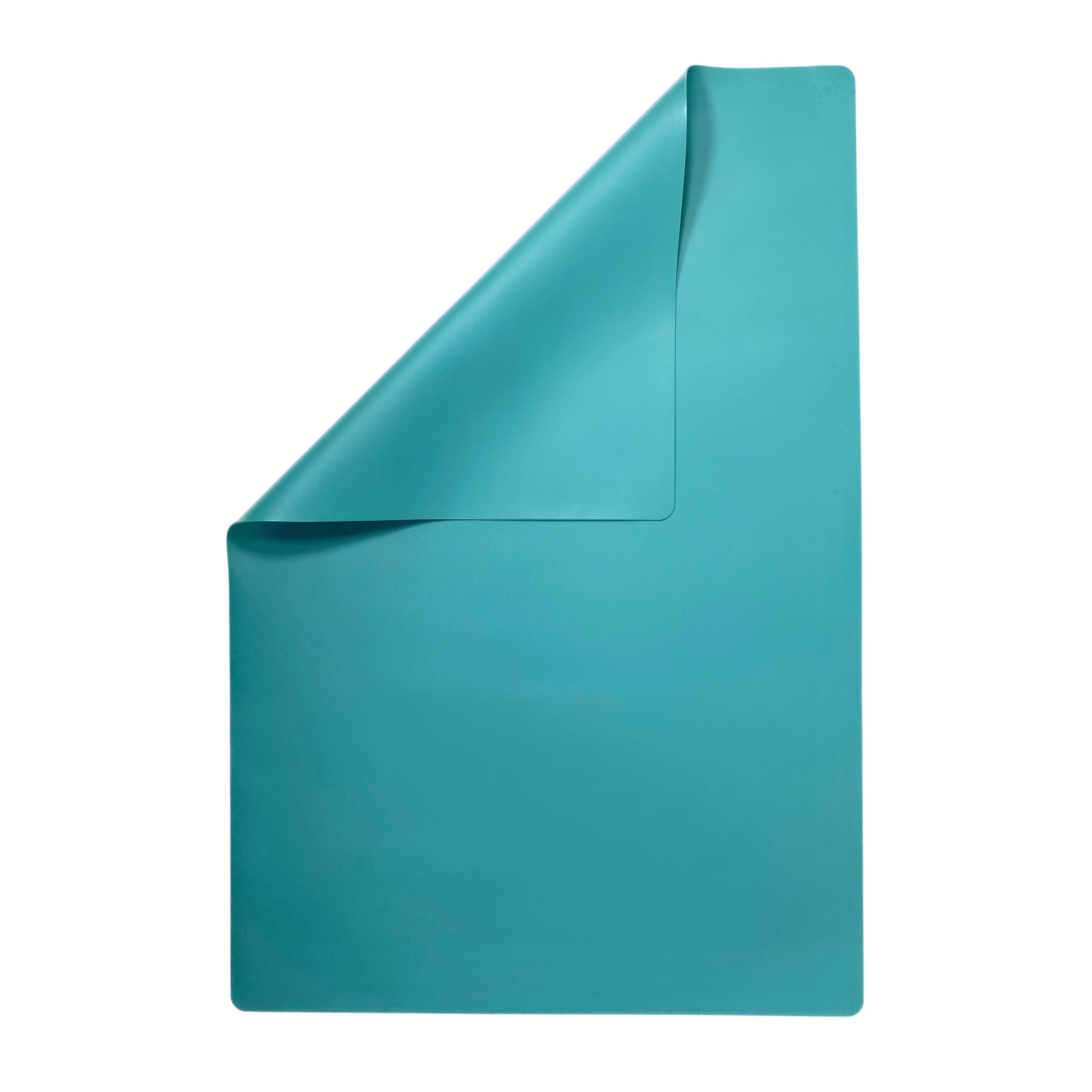 A teal silicone placemat for babies and children, with an embossed Coco and Bro logo in the top right corner.