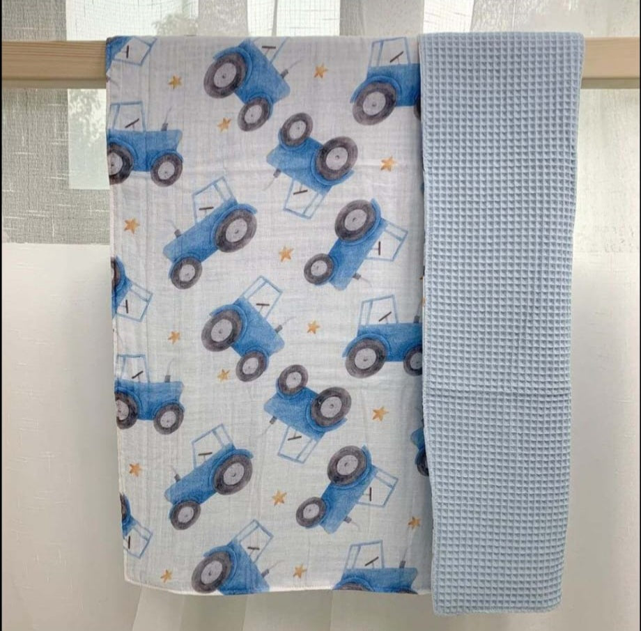 Blue Tractor Waffle Blanket