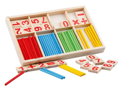A children’s wooden counting toy to help children learn mathematics. The set features counting sticks, number tiles and mathematics symbols to improve mathematics skills.