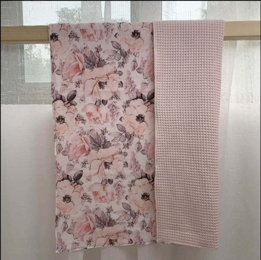 Pink Floral Waffle Blanket